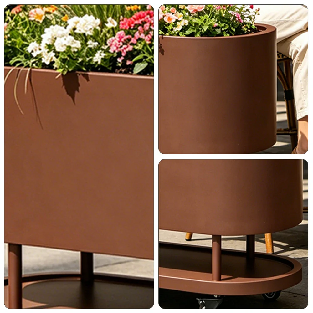 SOLARA Mobile Planter Box with Stainless Steel Frame Leak-Proof Rolling Garden Bed 80/100/120cm for Indoor Outdoor - Brown - Image 3