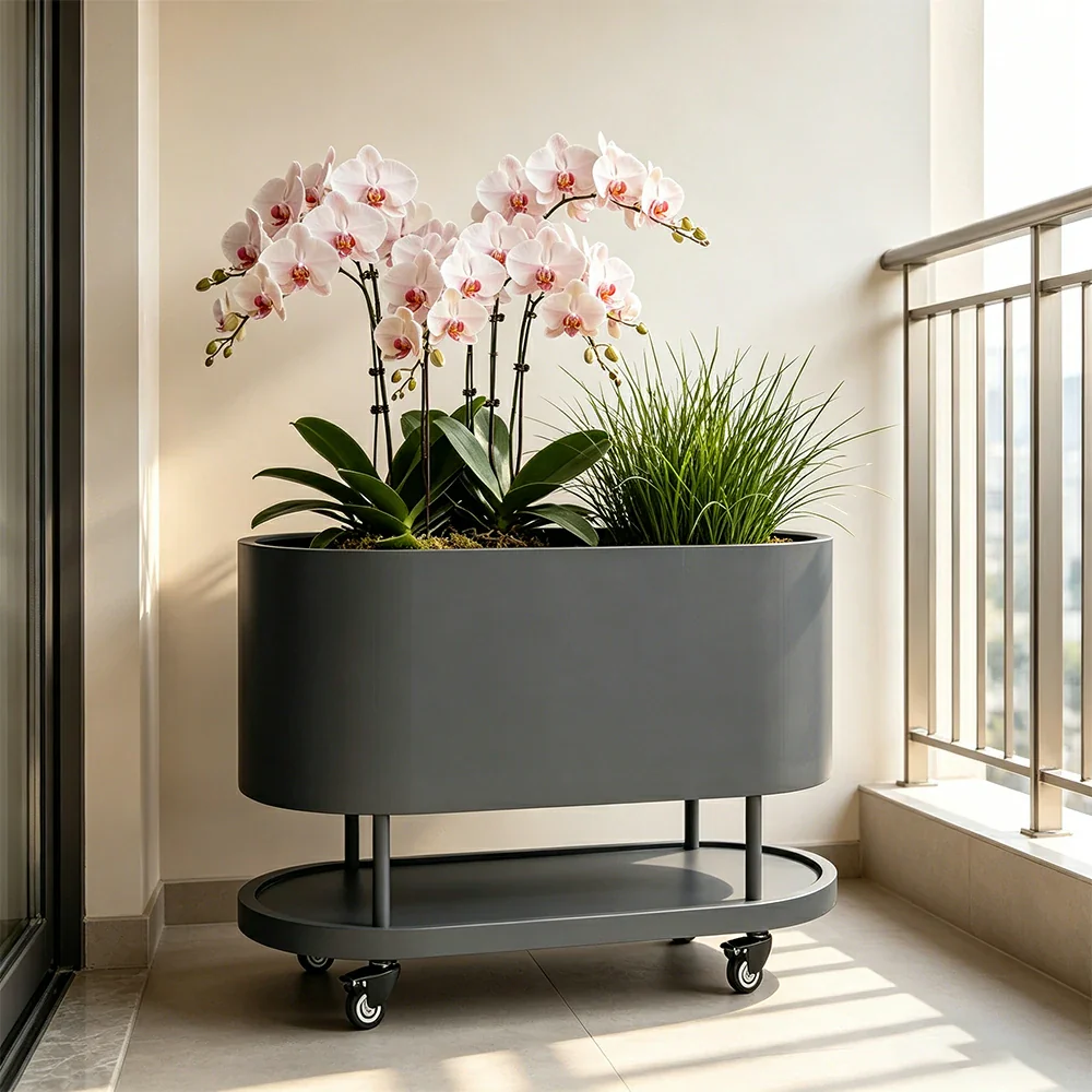 SOLARA Mobile Planter Box with Stainless Steel Frame Leak-Proof Rolling Garden Bed 80/100/120cm for Indoor Outdoor - Grey - Image 4