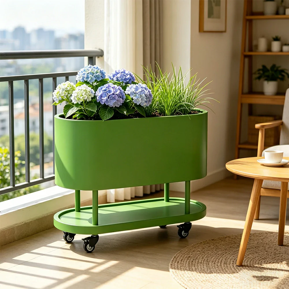 SOLARA Mobile Planter Box with Stainless Steel Frame Leak-Proof Rolling Garden Bed 80/100/120cm for Indoor Outdoor - Green - Image 2