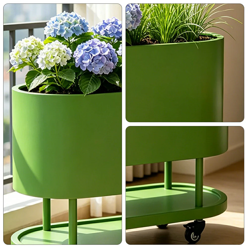 SOLARA Mobile Planter Box with Stainless Steel Frame Leak-Proof Rolling Garden Bed 80/100/120cm for Indoor Outdoor - Green - Image 3