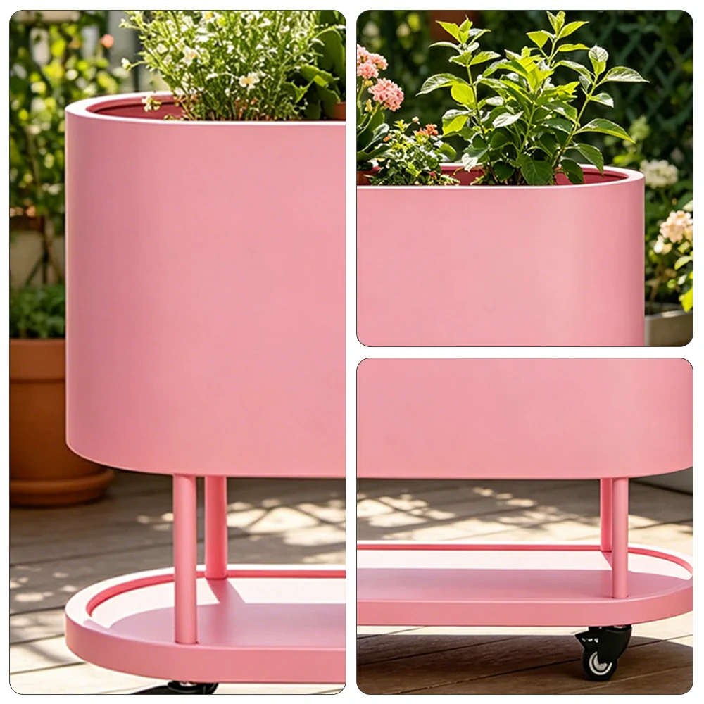 SOLARA Mobile Planter Box with Stainless Steel Frame Leak-Proof Rolling Garden Bed 80/100/120cm for Indoor Outdoor - Pink - Image 3
