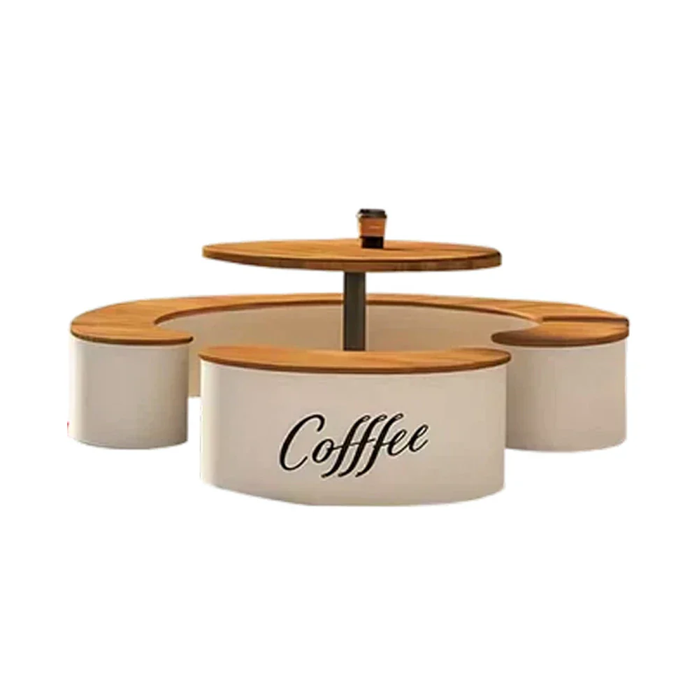 SOLARA Round Seating Table Set Circular Bench with Central Table 200cm for Commercial Street Park Cafe Outdoor Use