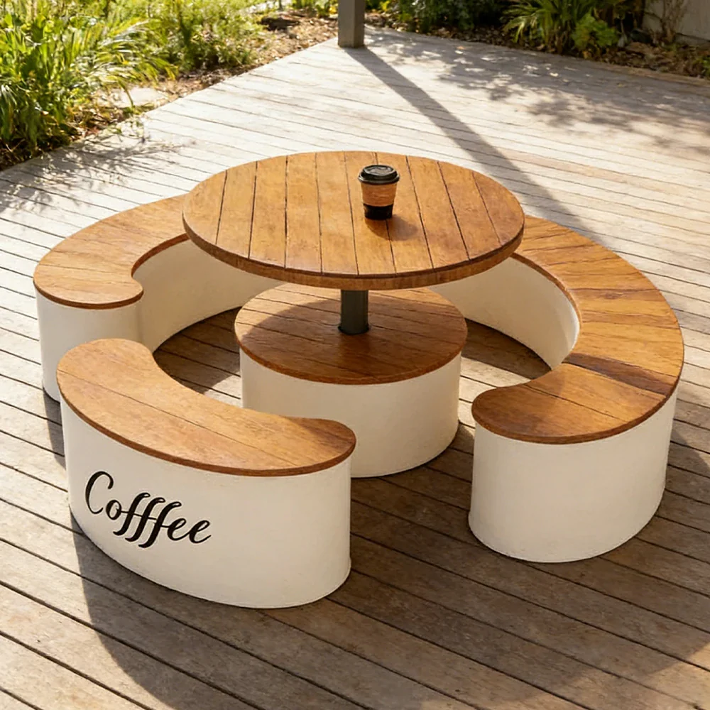 SOLARA Round Seating Table Set Circular Bench with Central Table 200cm for Commercial Street Park Cafe Outdoor Use - Image 4