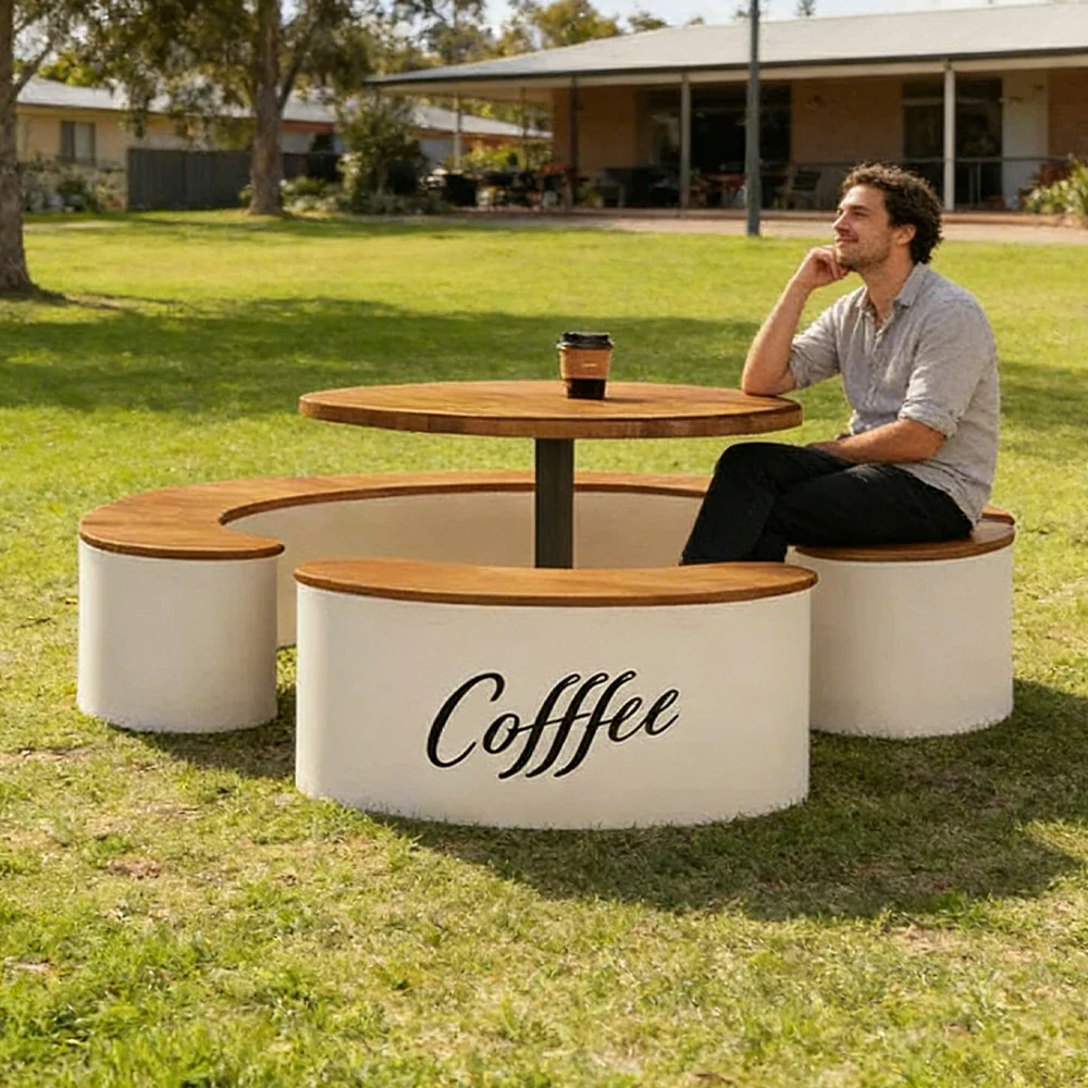 SOLARA Round Seating Table Set Circular Bench with Central Table 200cm for Commercial Street Park Cafe Outdoor Use - Image 5