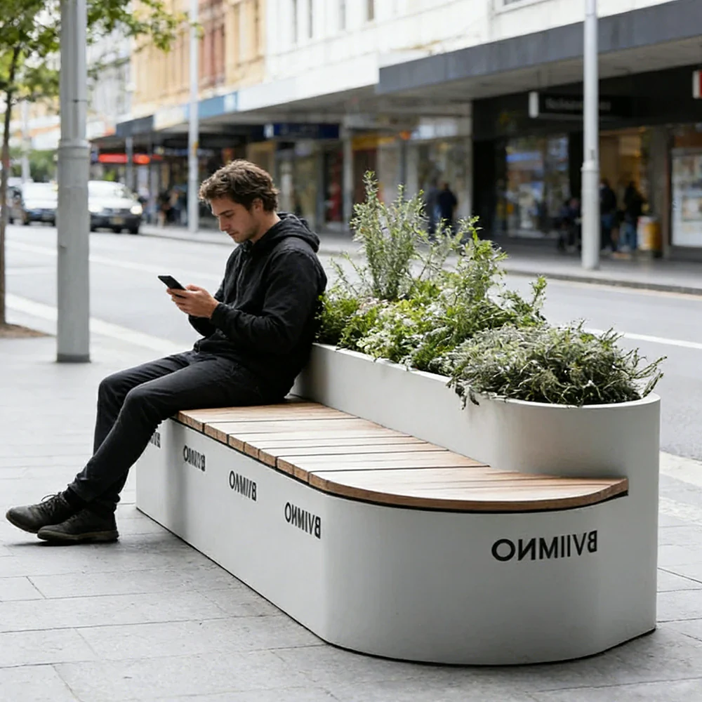 SOLARA 180/200/220cm Outdoor Planter Bench Integrated Greenery Design with Metal Frame for Commercial Street Park Cafe - Image 5