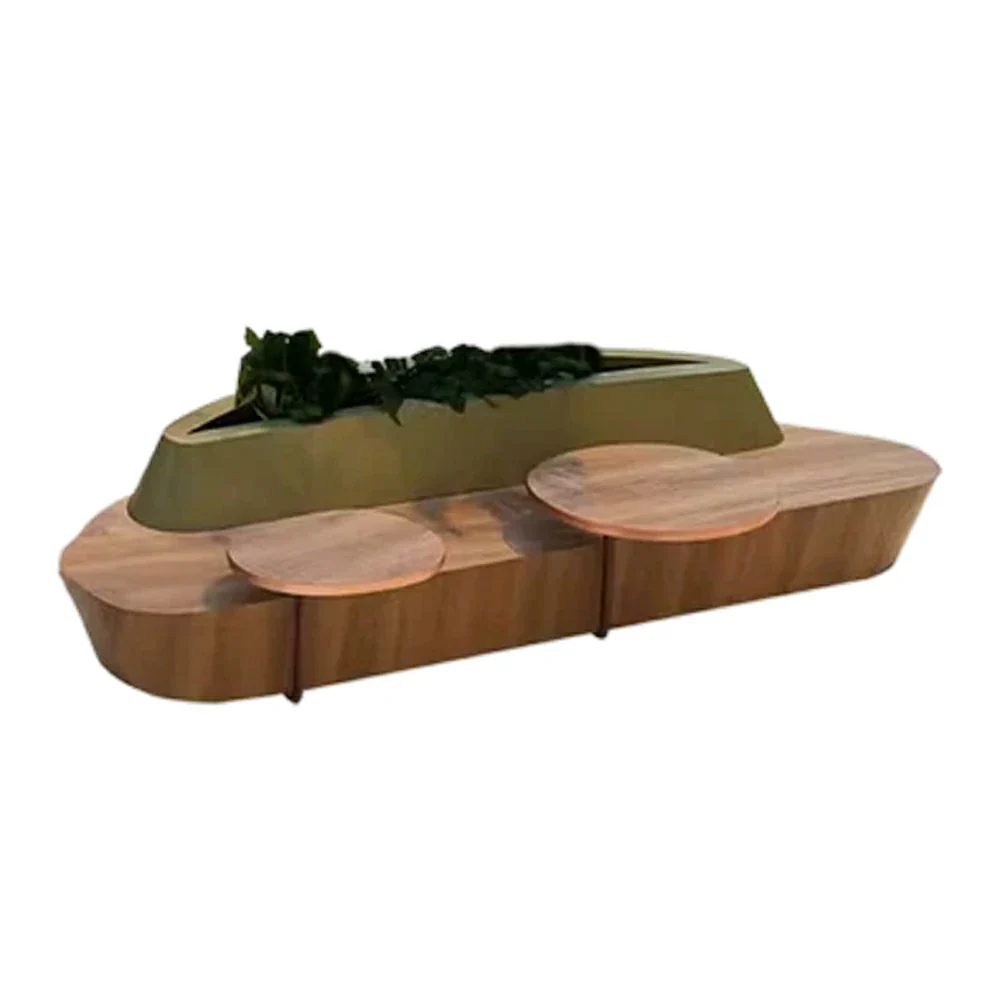 SOLARA 180/200/220cm Integrated Planter Bench Thick Metal Frame with Curved Design for Commercial Street Park Cafe
