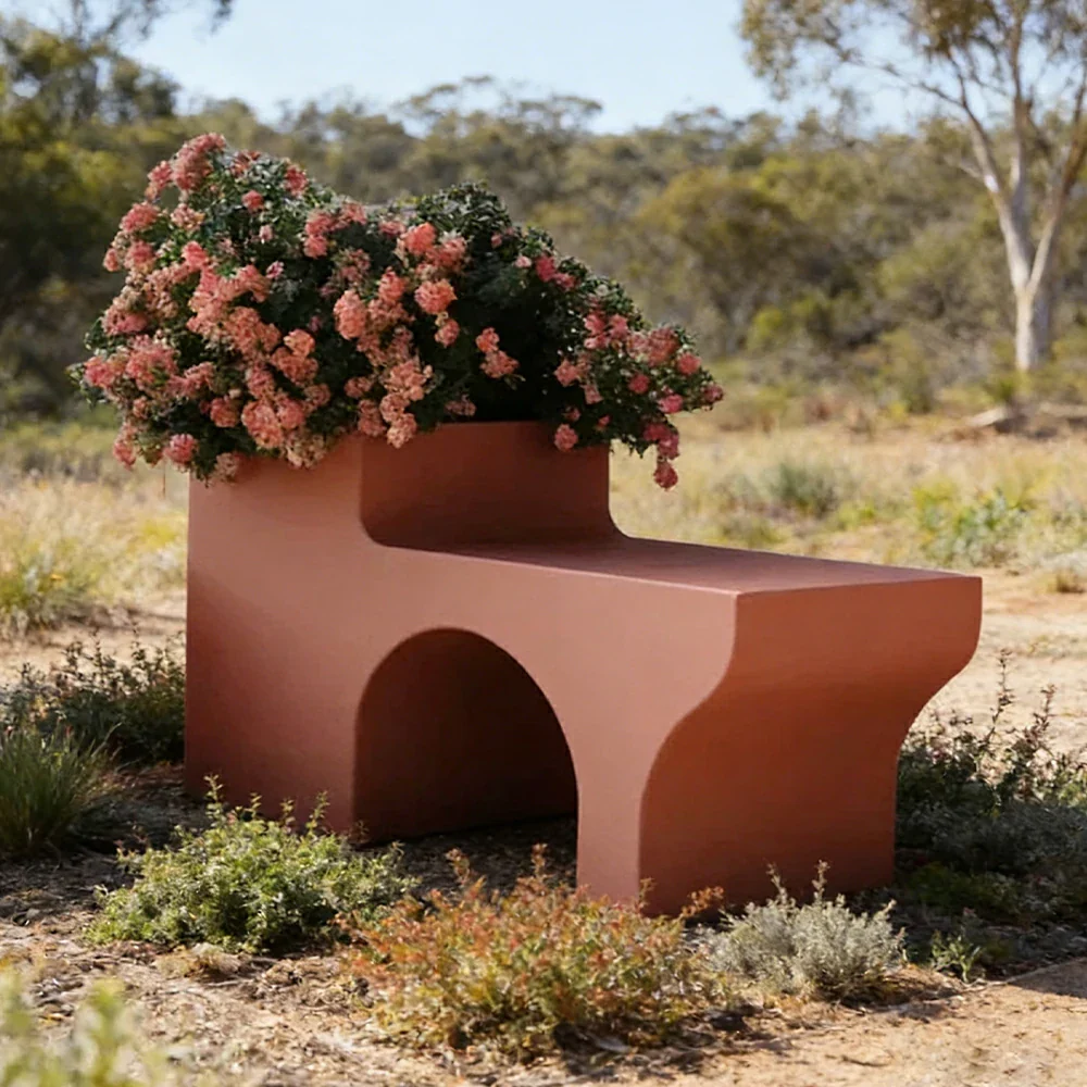 SOLARA 160/180/200cm Integrated Planter Bench Curved Design with Metal Frame for Commercial Street Park Cafe - Image 2