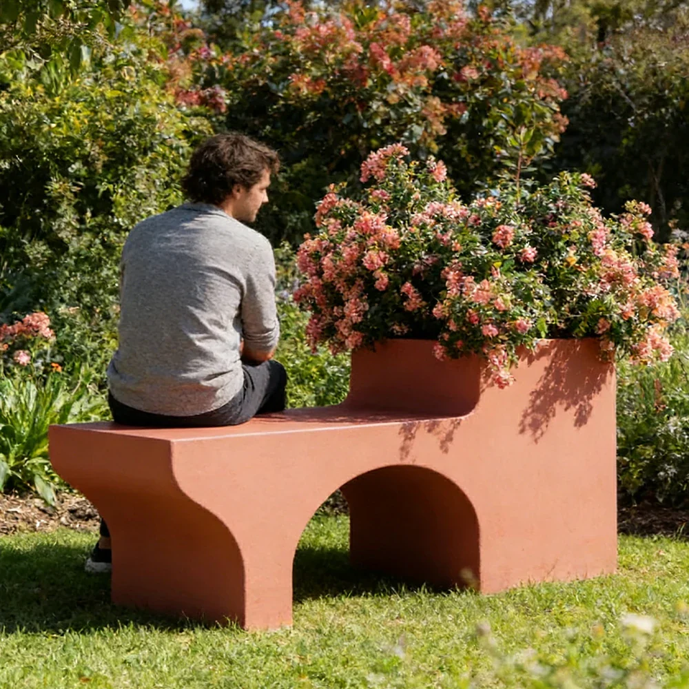 SOLARA 160/180/200cm Integrated Planter Bench Curved Design with Metal Frame for Commercial Street Park Cafe - Image 5