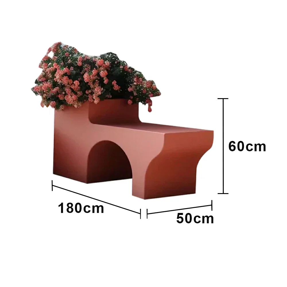 SOLARA 160/180/200cm Integrated Planter Bench Curved Design with Metal Frame for Commercial Street Park Cafe - Image 7
