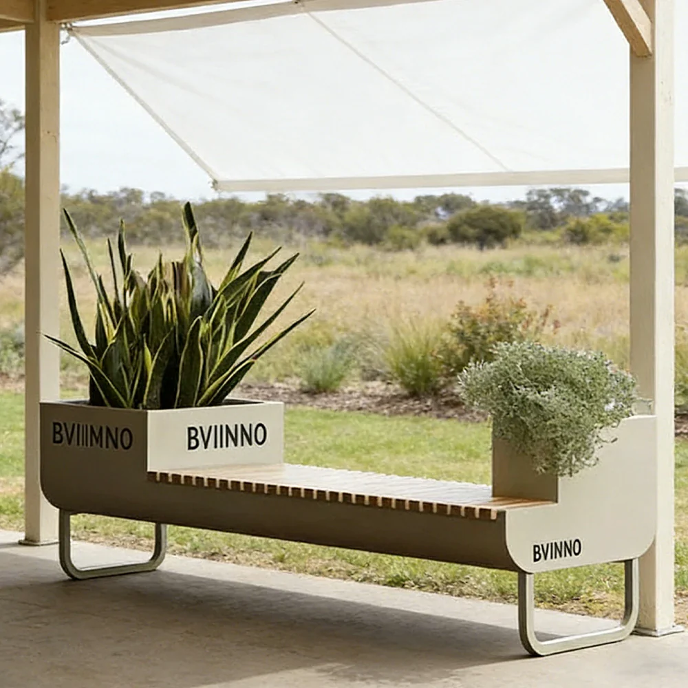 SOLARA 200/220/240cm Outdoor Planter Bench Set Streamlined Design with Durable Structure for Park Cafe Seating - Image 2