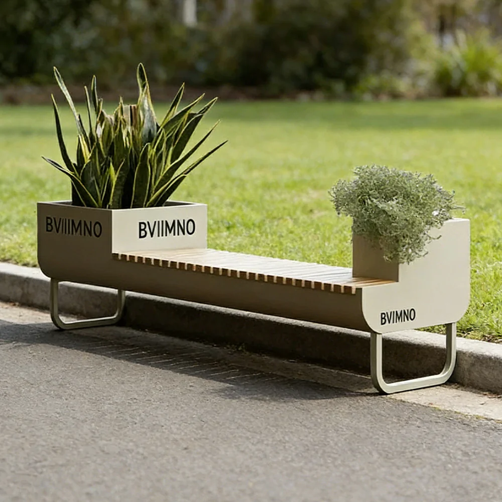 SOLARA 200/220/240cm Outdoor Planter Bench Set Streamlined Design with Durable Structure for Park Cafe Seating - Image 4