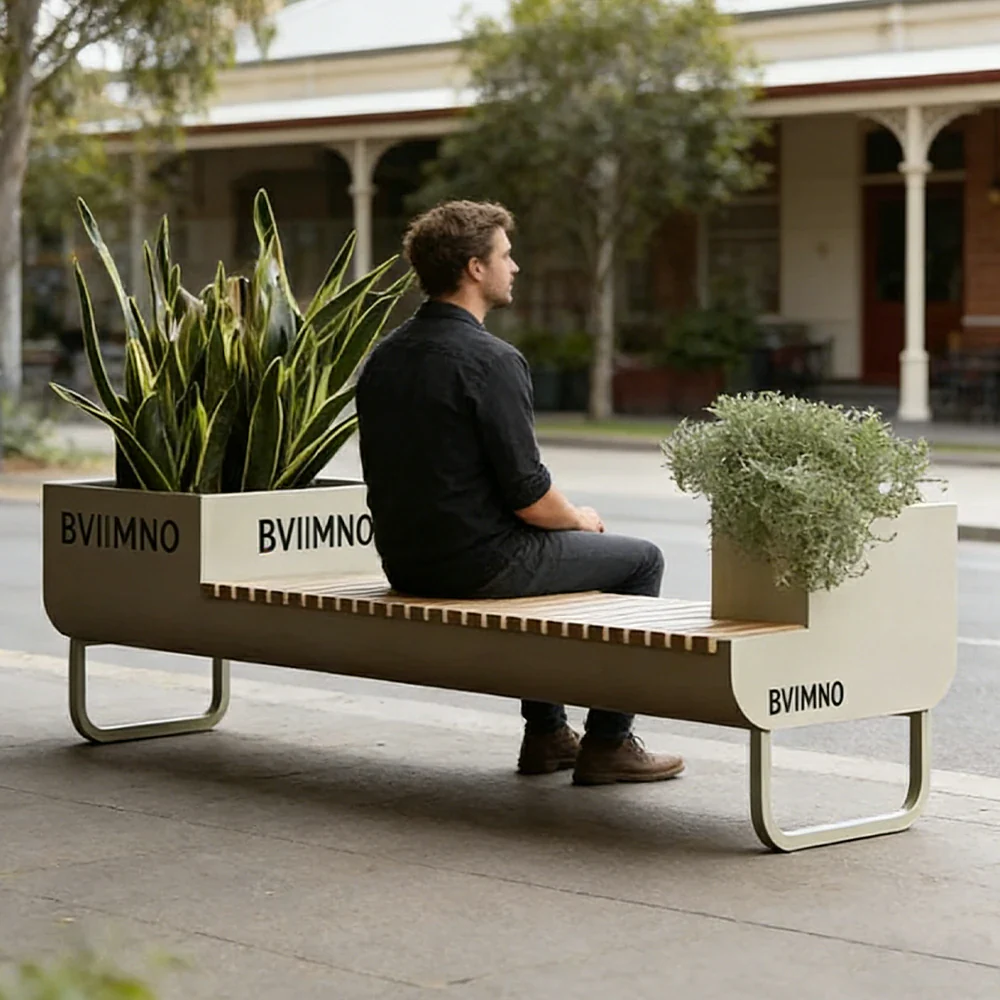 SOLARA 200/220/240cm Outdoor Planter Bench Set Streamlined Design with Durable Structure for Park Cafe Seating - Image 5