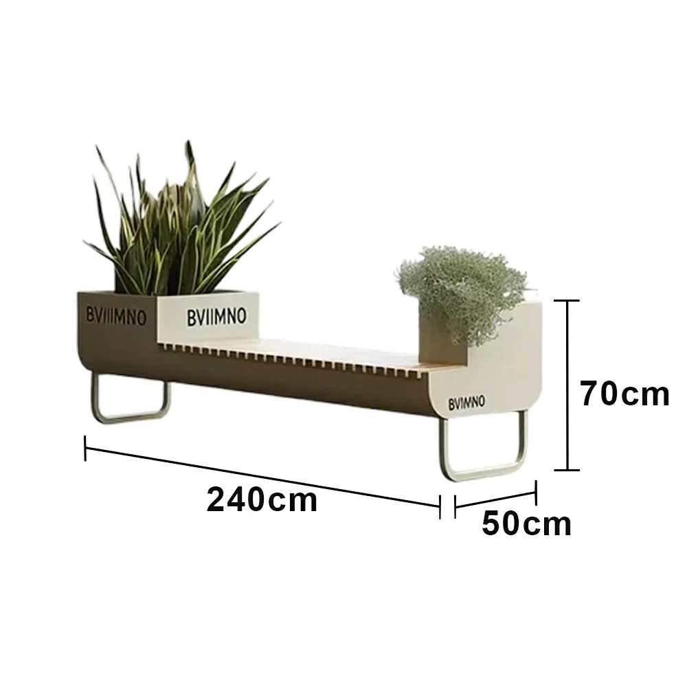 SOLARA 200/220/240cm Outdoor Planter Bench Set Streamlined Design with Durable Structure for Park Cafe Seating - Image 8