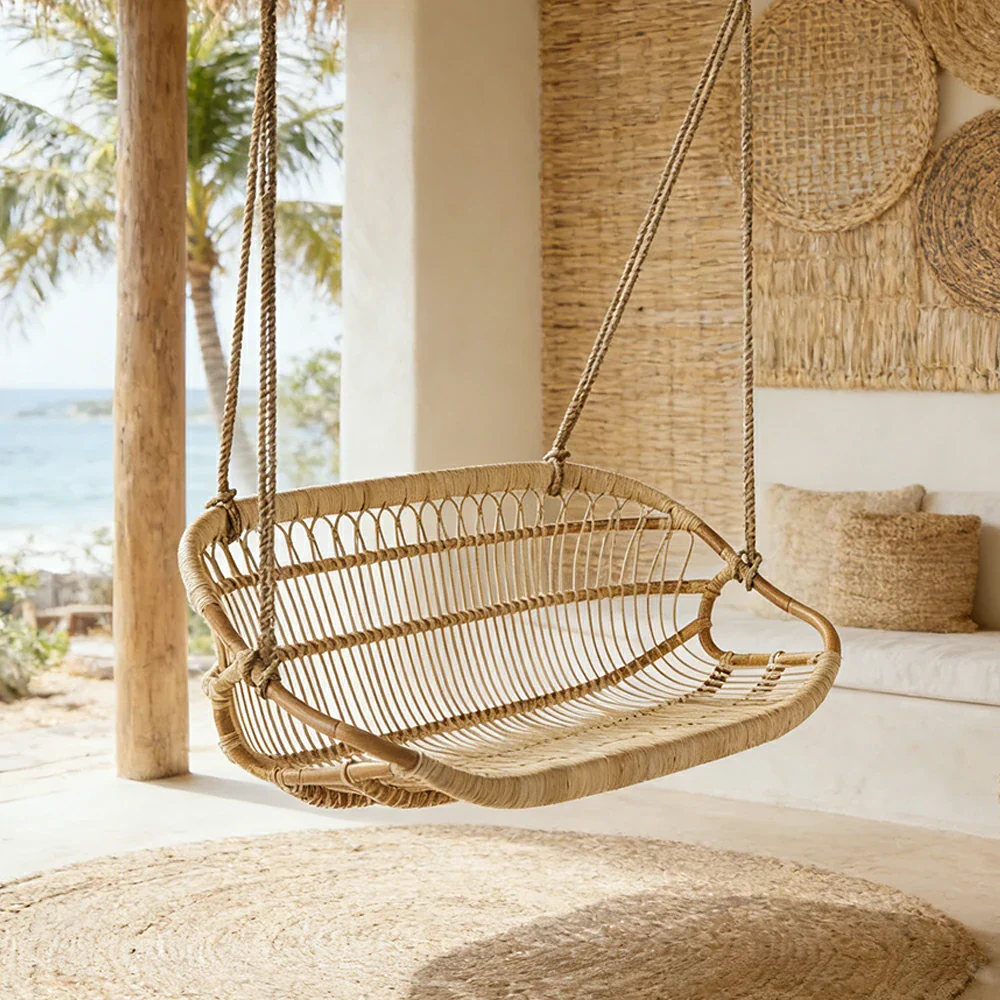 SOLARA 60/100/140cm Rattan Hanging Chair Handmade Natural Weaving Breathable Outdoor Swing Seat for Balcony Garden Patio - Image 4