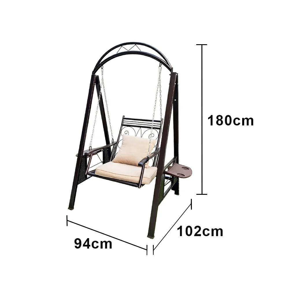 SOLARA Outdoor Swing Chair Alloy Steel Frame Heavy Duty Garden Patio Bench with Cushions for Backyard Balcony - Brown - Image 6