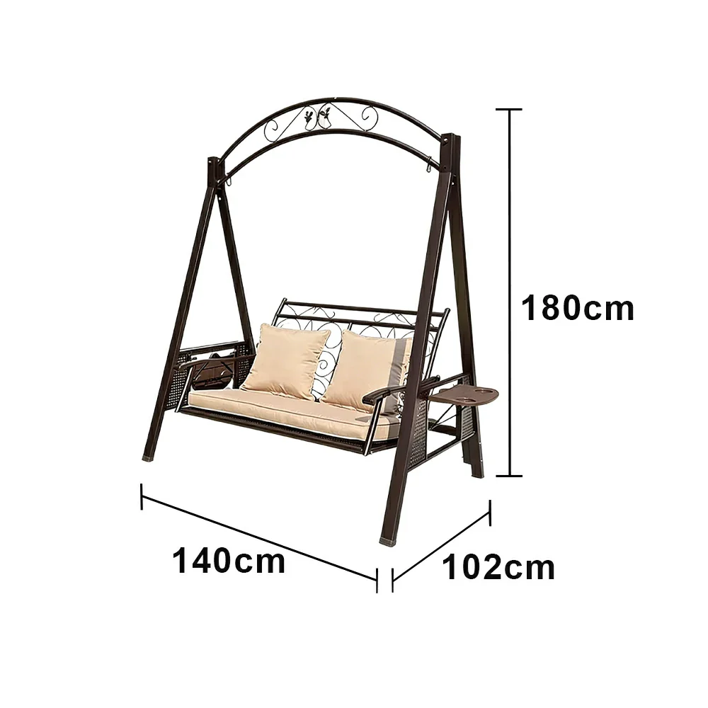 SOLARA Outdoor Double Swing Chair Alloy Steel Frame Heavy Duty Garden Patio Bench with Cushions for Backyard Balcony - Brown - Image 6