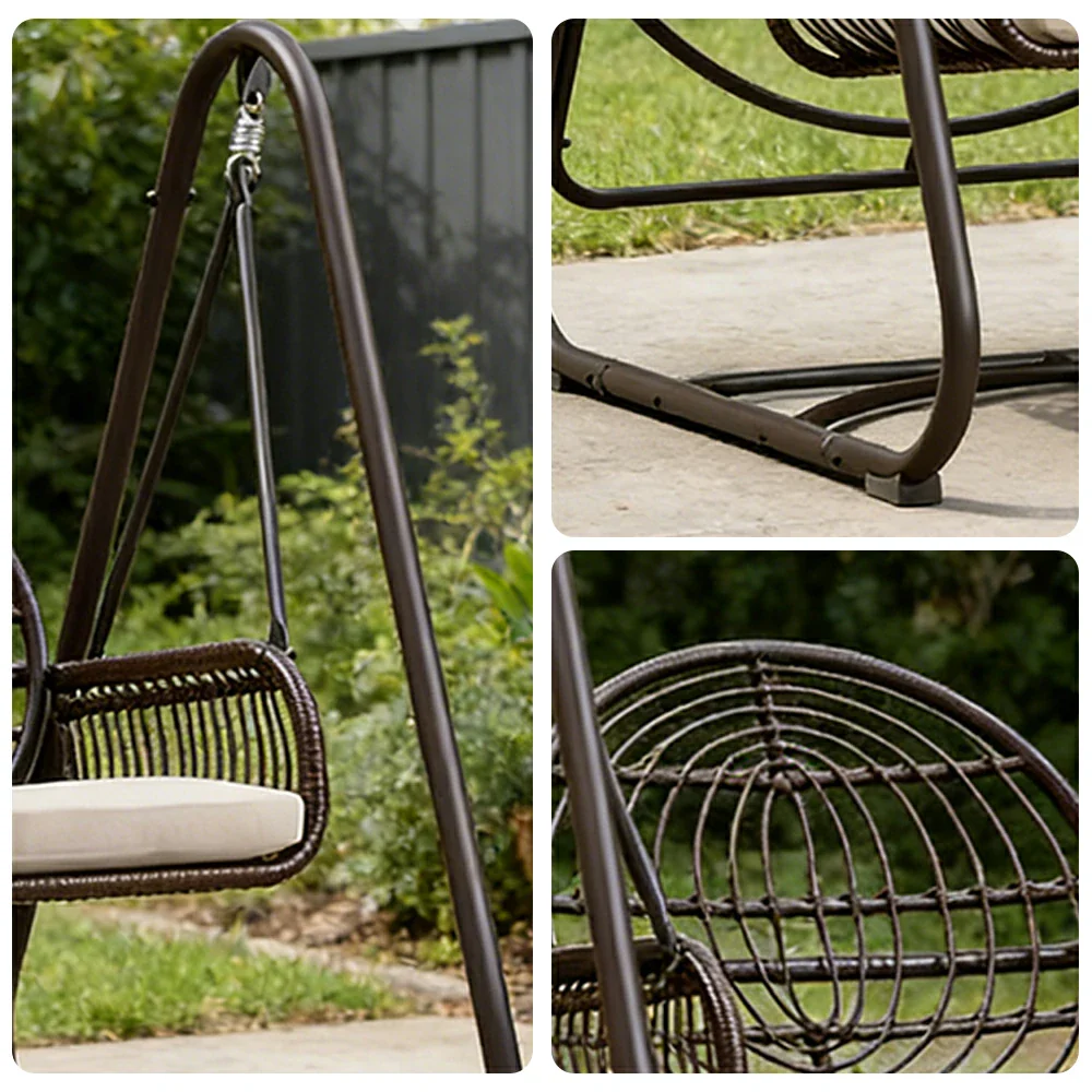 SOLARA Outdoor Rattan Swing Chair PE Wicker Breathable Seat Spring Suspension Steel Frame for Garden Patio Balcony - Black - Image 3
