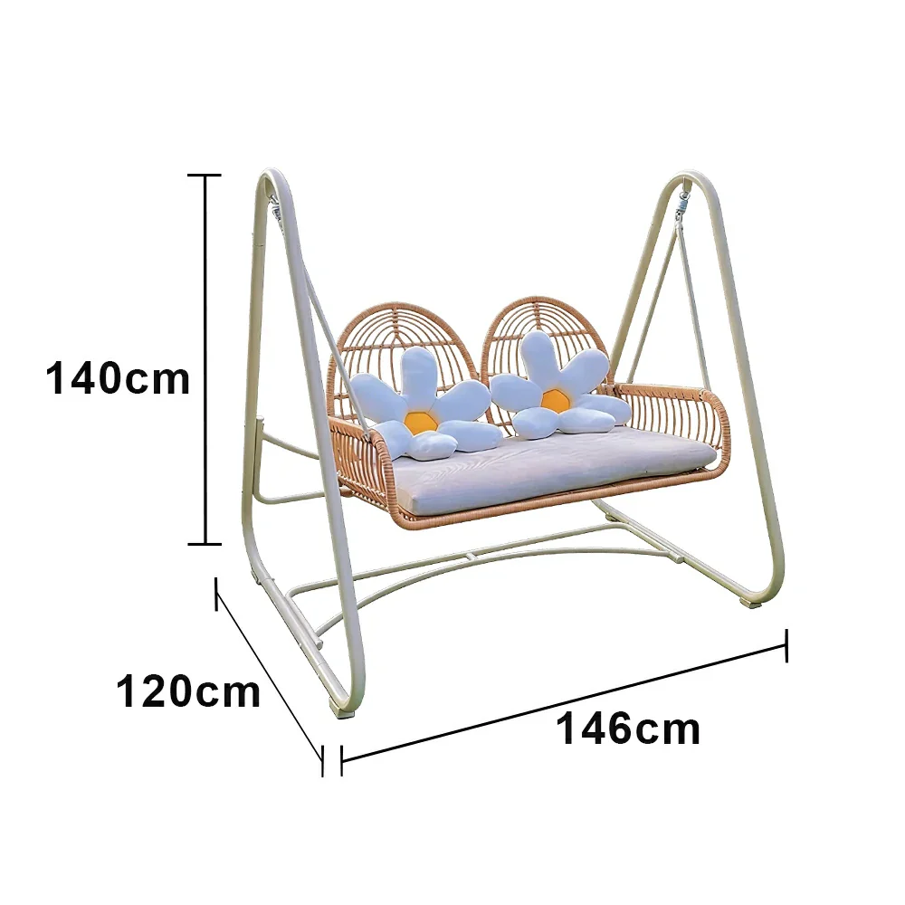 SOLARA Outdoor Double Rattan Swing Chair PE Wicker Breathable Seat Spring Suspension Steel Frame for Garden Patio Balcony - Beige - Image 6
