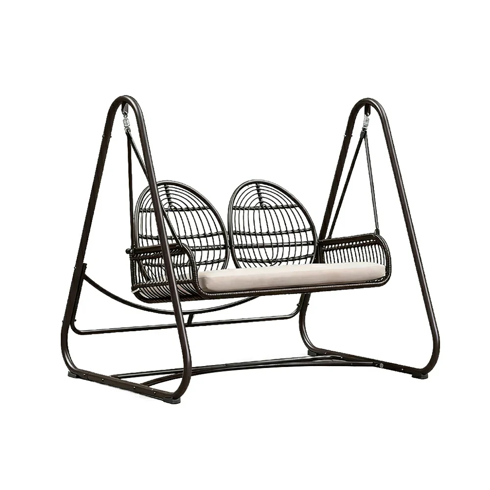 SOLARA Outdoor Double Rattan Swing Chair PE Wicker Breathable Seat Spring Suspension Steel Frame for Garden Patio Balcony - Black