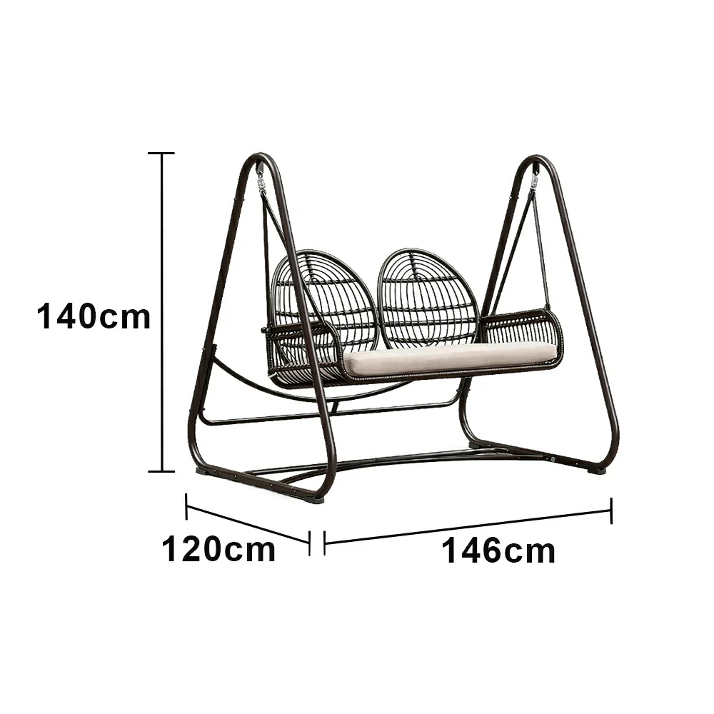 SOLARA Outdoor Double Rattan Swing Chair PE Wicker Breathable Seat Spring Suspension Steel Frame for Garden Patio Balcony - Black - Image 6