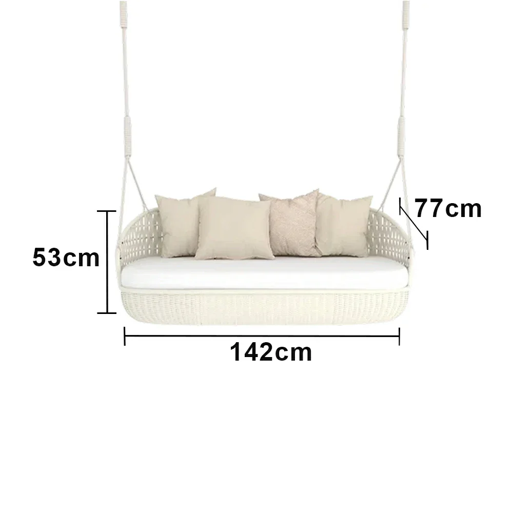 SOLARA Rattan Hanging Double Chair PE Wicker Breathable Seat Alloy Frame Hanging Rope for Balcony Patio Garden Indoor - White - Image 6