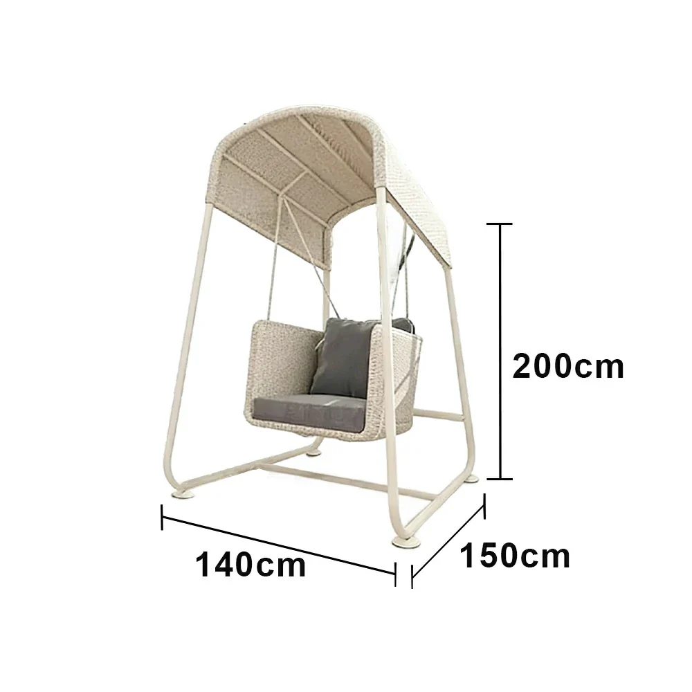 SOLARA Outdoor Swing Chair Aluminium Frame Handwoven Backrest Canopy Cushioned Seat for Garden Patio Balcony - White - Image 6