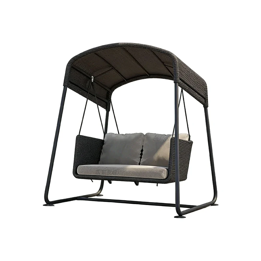 SOLARA Outdoor Double Swing Chair Aluminium Frame Handwoven Backrest Canopy Cushioned Seat for Garden Patio Balcony - Black