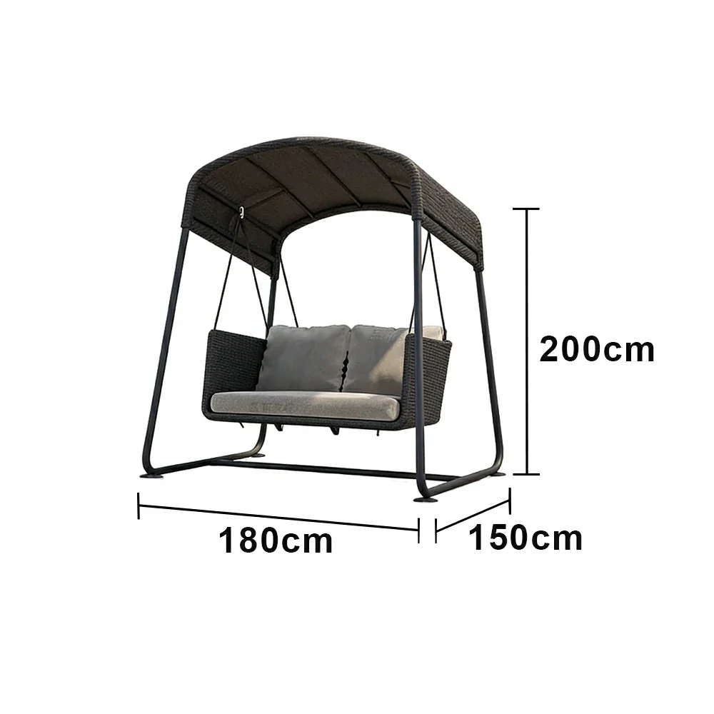 SOLARA Outdoor Double Swing Chair Aluminium Frame Handwoven Backrest Canopy Cushioned Seat for Garden Patio Balcony - Black - Image 6