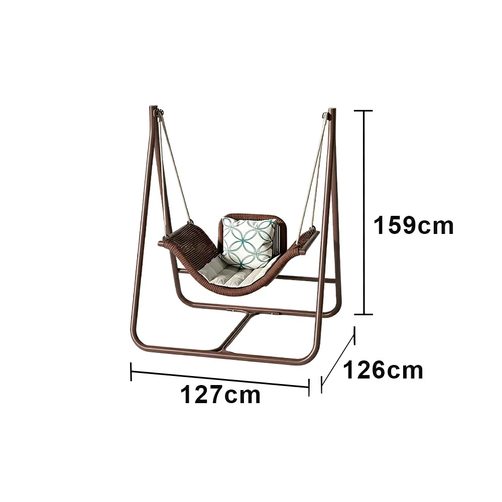 SOLARA Outdoor Hanging Swing Chair Wood Grain Aluminium Frame PE Rattan Seat for Garden Patio Balcony - Coffee - Image 6