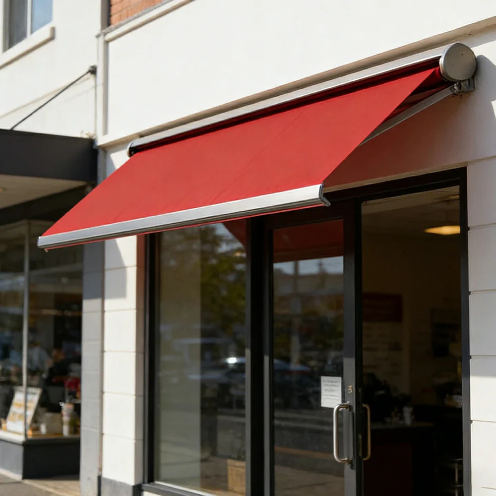SOLARA Electric Retractable Awning Black Frame Remote Control Waterproof Aluminium 300/400/500cm Patio Balcony Outdoor Use - Red - Image 4
