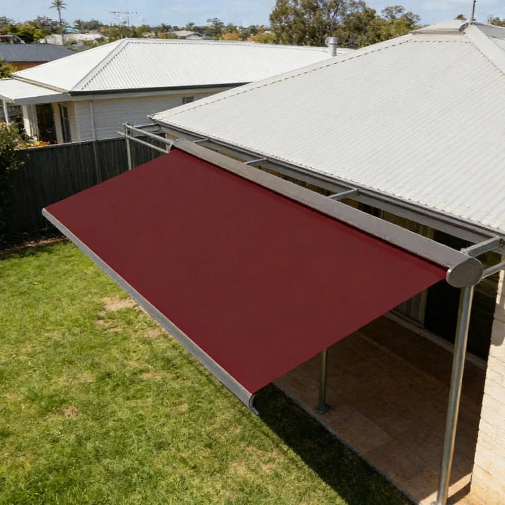 SOLARA Electric Retractable Awning Black Frame Remote Control Waterproof Aluminium 300/400/500cm Patio Balcony Outdoor Use - Wine - Image 4
