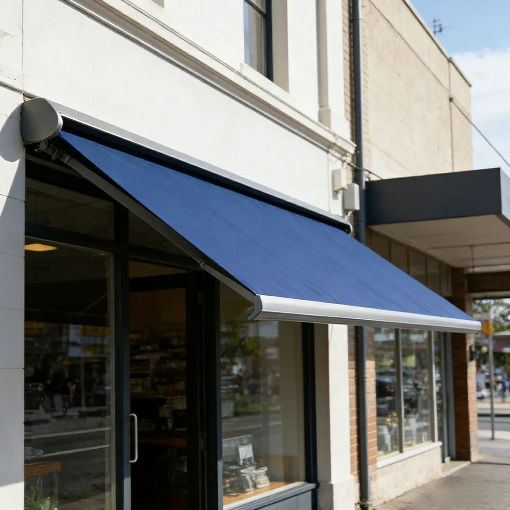 SOLARA Electric Retractable Awning Black Frame Remote Control Waterproof Aluminium 300/400/500cm Patio Balcony Outdoor Use - Dark Blue - Image 4