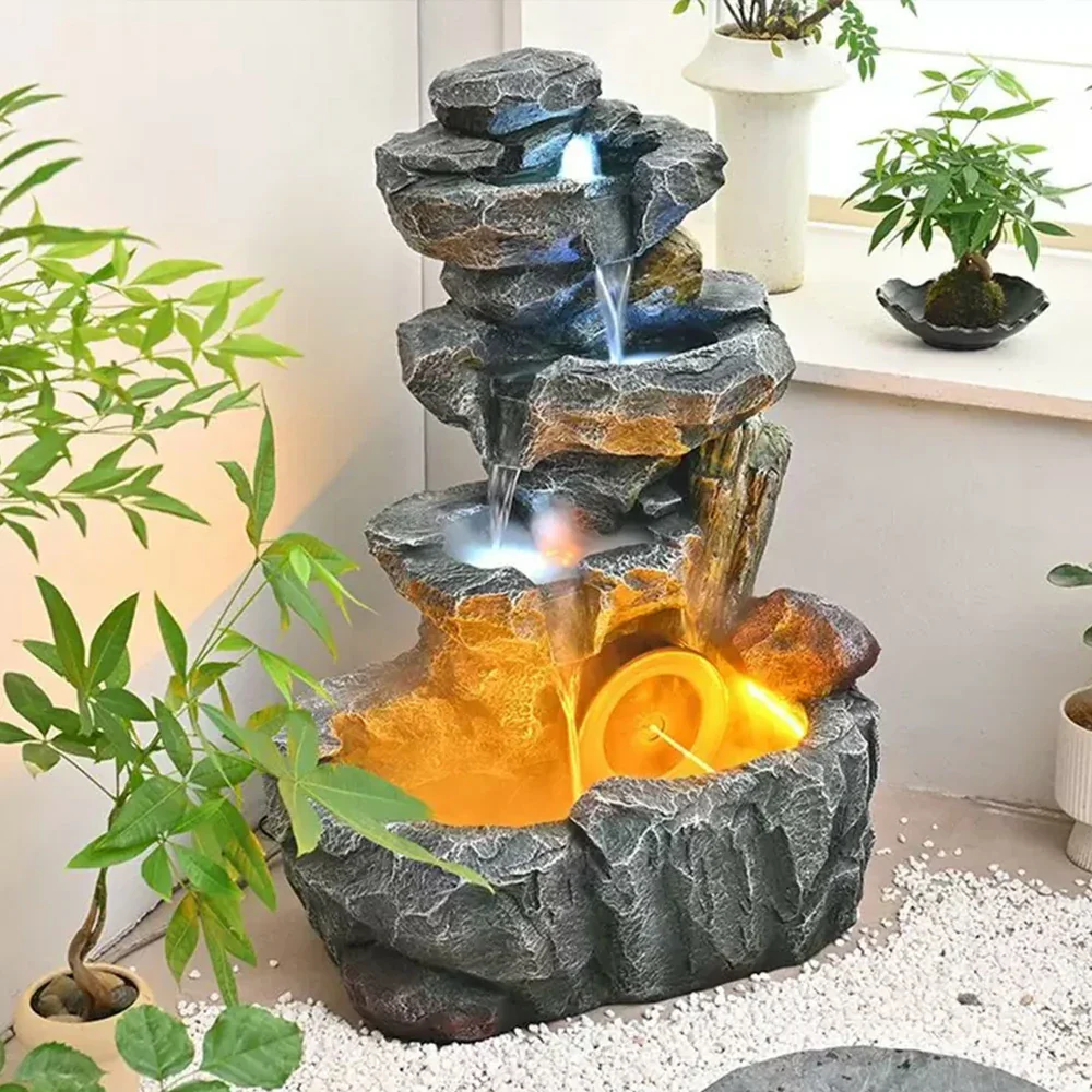 SOLARA Decorative Fountain - Resin Cascading Rock Design, UV-Resistant, Waterproof, Tranquil Water Sounds for Relaxation and Decor - Image 2