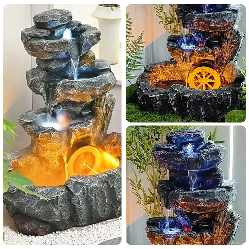SOLARA Decorative Fountain - Resin Cascading Rock Design, UV-Resistant, Waterproof, Tranquil Water Sounds for Relaxation and Decor - Image 3