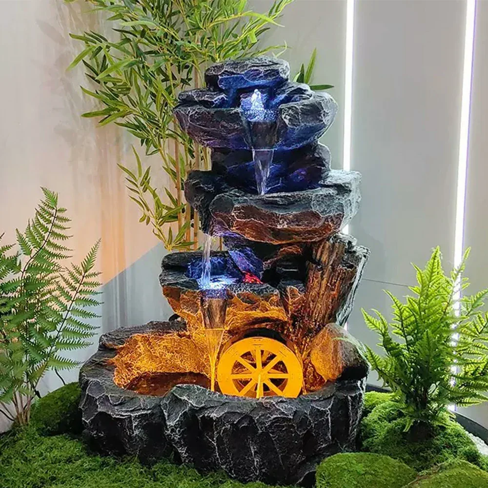 SOLARA Decorative Fountain - Resin Cascading Rock Design, UV-Resistant, Waterproof, Tranquil Water Sounds for Relaxation and Decor - Image 4