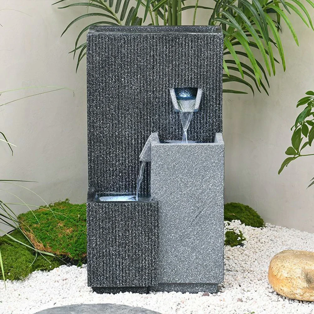 SOLARA Decorative Fountain - Geometric Design, Cascading Water Flow, Resin, UV-Resistant, Waterproof, Ideal for Indoor & Outdoor Decor - Image 2