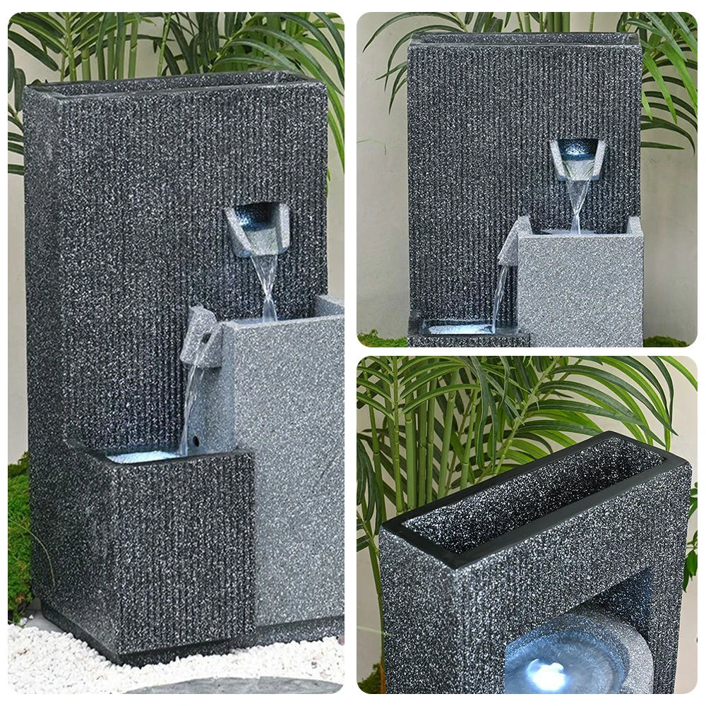 SOLARA Decorative Fountain - Geometric Design, Cascading Water Flow, Resin, UV-Resistant, Waterproof, Ideal for Indoor & Outdoor Decor - Image 3