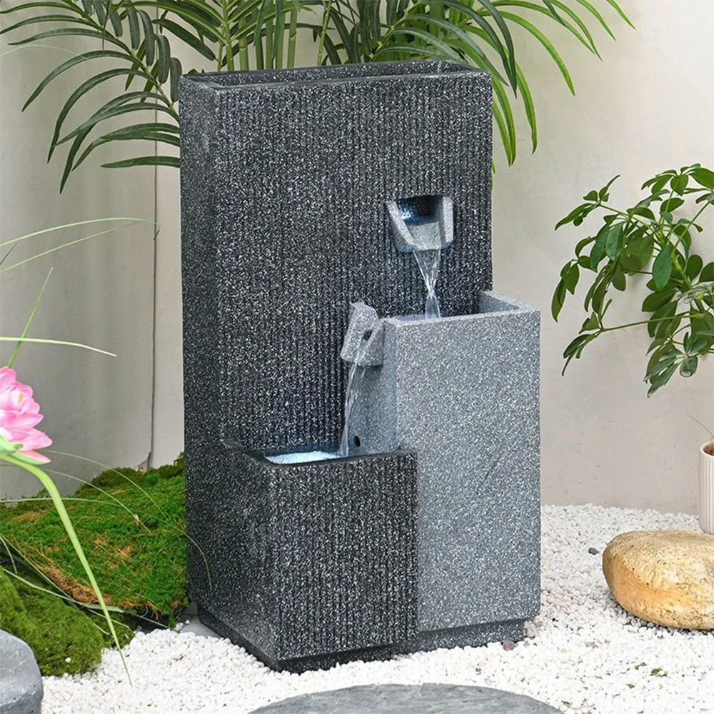 SOLARA Decorative Fountain - Geometric Design, Cascading Water Flow, Resin, UV-Resistant, Waterproof, Ideal for Indoor & Outdoor Decor - Image 4