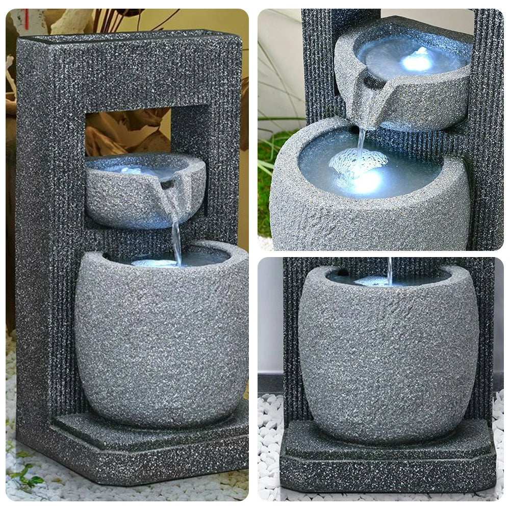 SOLARA Indoor & Outdoor Water Fountain - Resin Cascading Waterfall, UV-Resistant, Waterproof, Elegant Geometric Design for Tranquil Atmosphere - Image 3