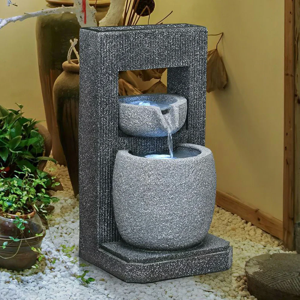 SOLARA Indoor & Outdoor Water Fountain - Resin Cascading Waterfall, UV-Resistant, Waterproof, Elegant Geometric Design for Tranquil Atmosphere - Image 4