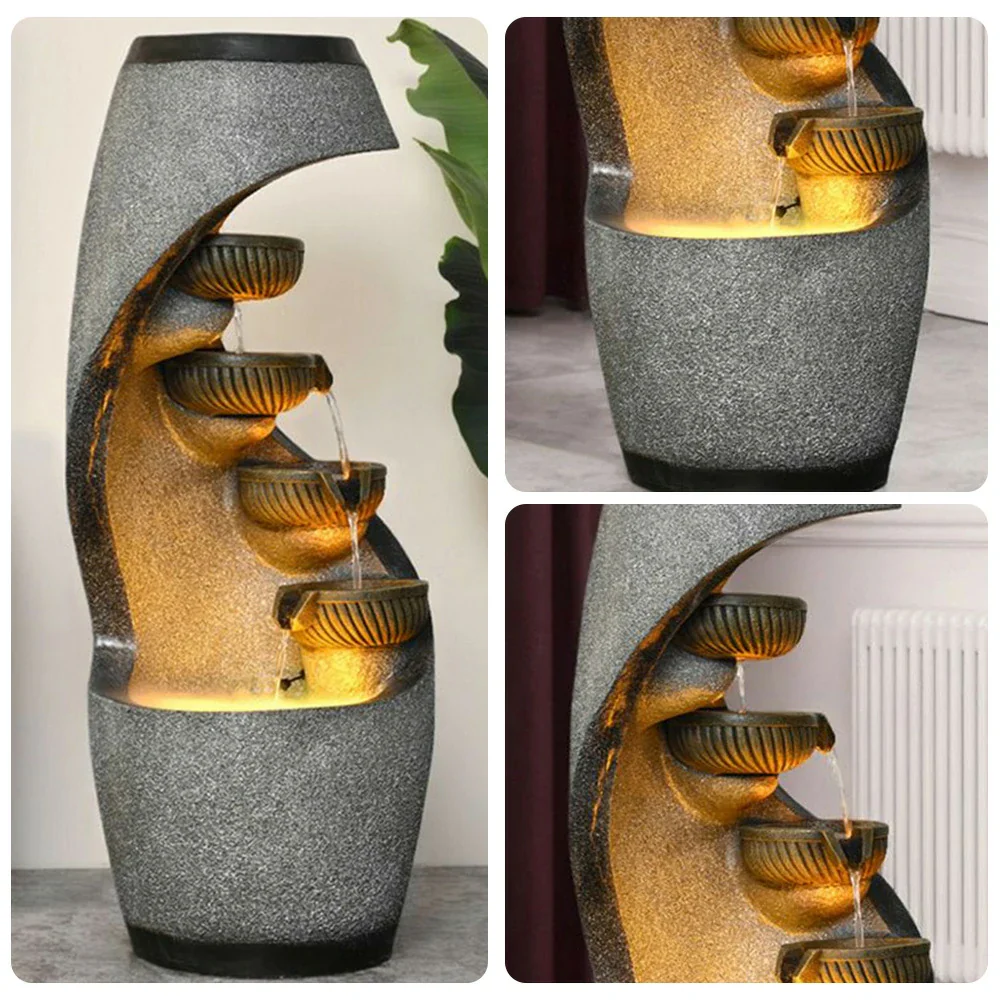 SOLARA Outdoor Water Feature - Resin Cascading Waterfall, UV-Proof, Waterproof, Natural Design with Warm LED Lighting - Image 3