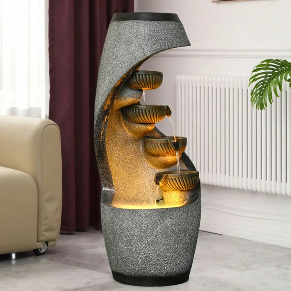SOLARA Outdoor Water Feature - Resin Cascading Waterfall, UV-Proof, Waterproof, Natural Design with Warm LED Lighting - Image 4