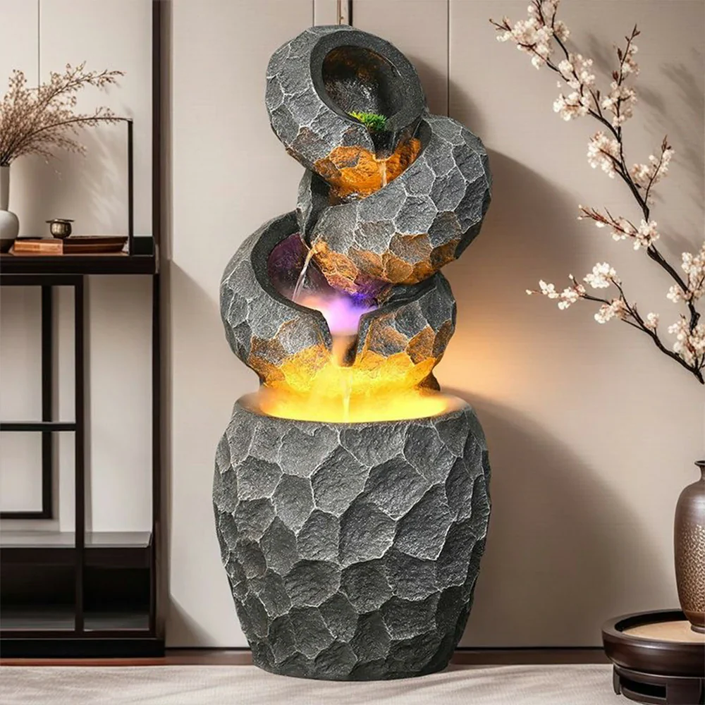 SOLARA Resin Water Fountain - Cascading Waterfall, UV-Resistant, Waterproof, Elegant Lighting, Perfect for Outdoor Decor - Image 4