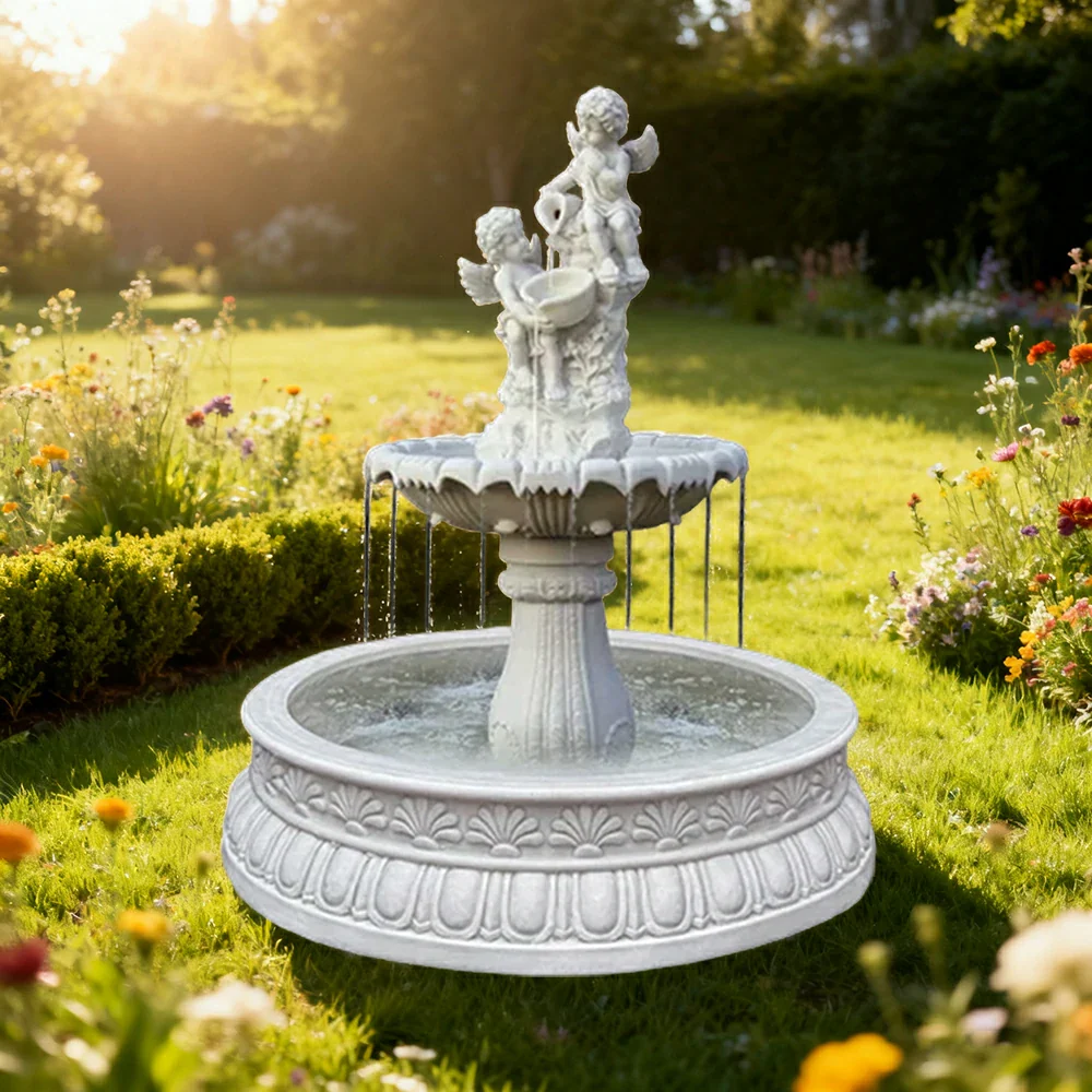SOLARA Natural Sandstone Outdoor Fountain with 1.2m Fish Pond, Built‑In Circulation Pump, Hand‑Polished Texture, Garden Water Feature - Image 2