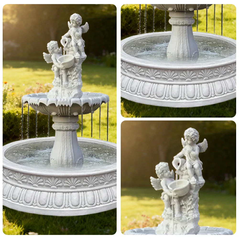 SOLARA Natural Sandstone Outdoor Fountain with 1.2m Fish Pond, Built‑In Circulation Pump, Hand‑Polished Texture, Garden Water Feature - Image 3