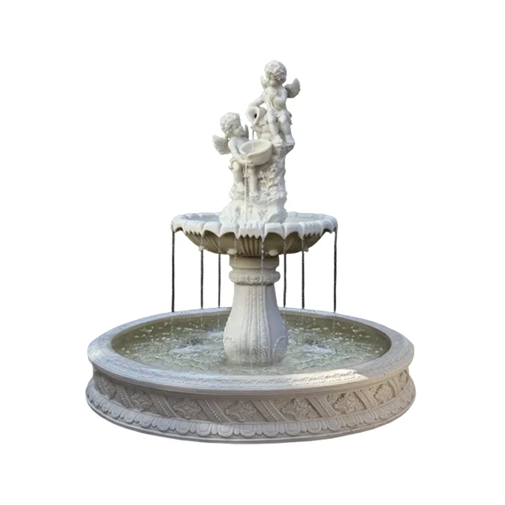 SOLARA Natural Sandstone Outdoor Fountain with 1.5m Fish Pond, Built‑In Circulation Pump, Hand‑Polished Texture, Garden Water Feature