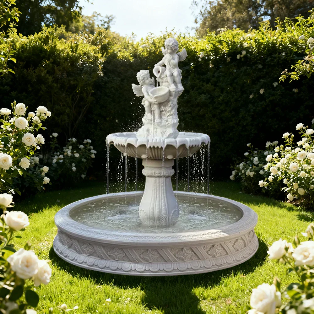 SOLARA Natural Sandstone Outdoor Fountain with 1.5m Fish Pond, Built‑In Circulation Pump, Hand‑Polished Texture, Garden Water Feature - Image 2