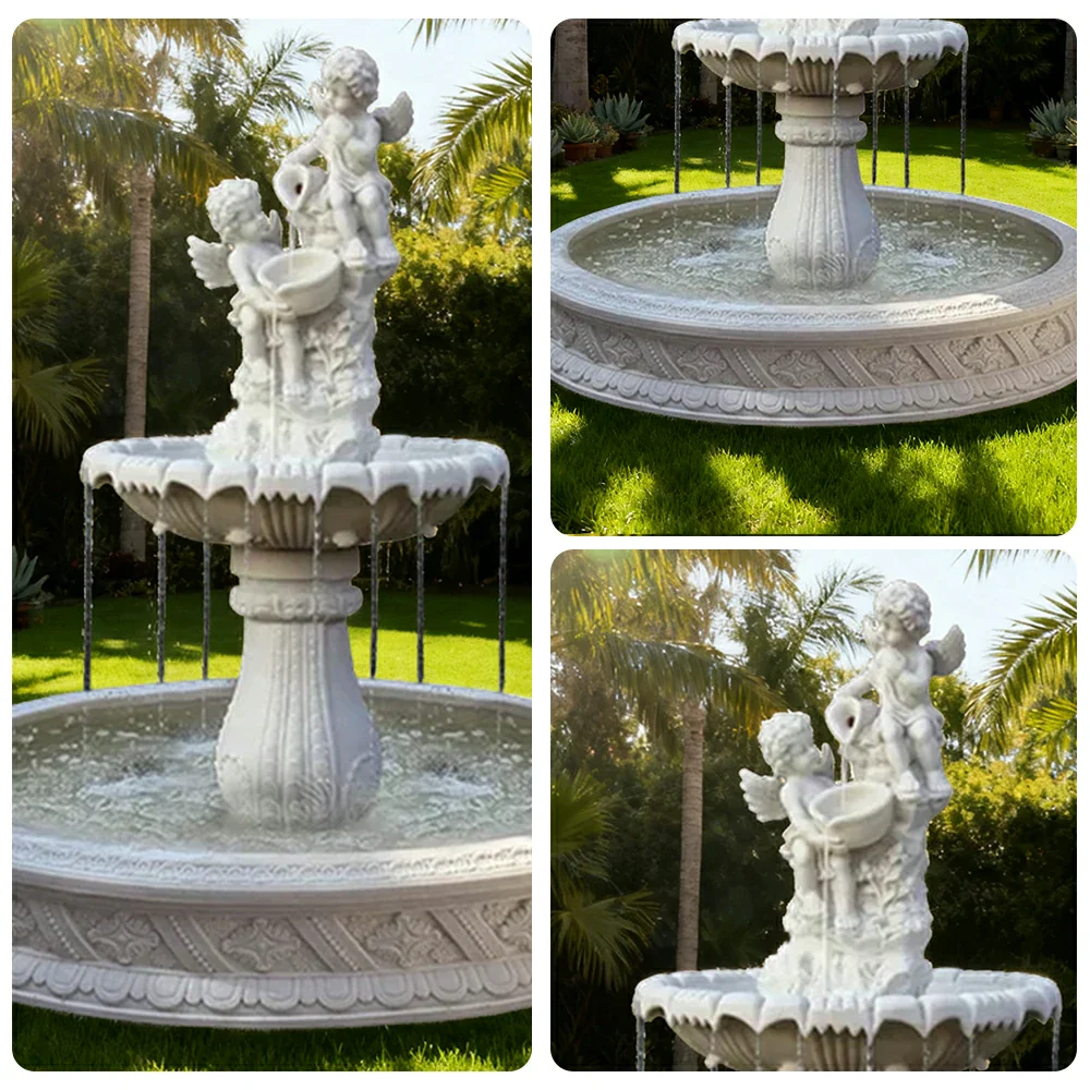 SOLARA Natural Sandstone Outdoor Fountain with 1.5m Fish Pond, Built‑In Circulation Pump, Hand‑Polished Texture, Garden Water Feature - Image 3