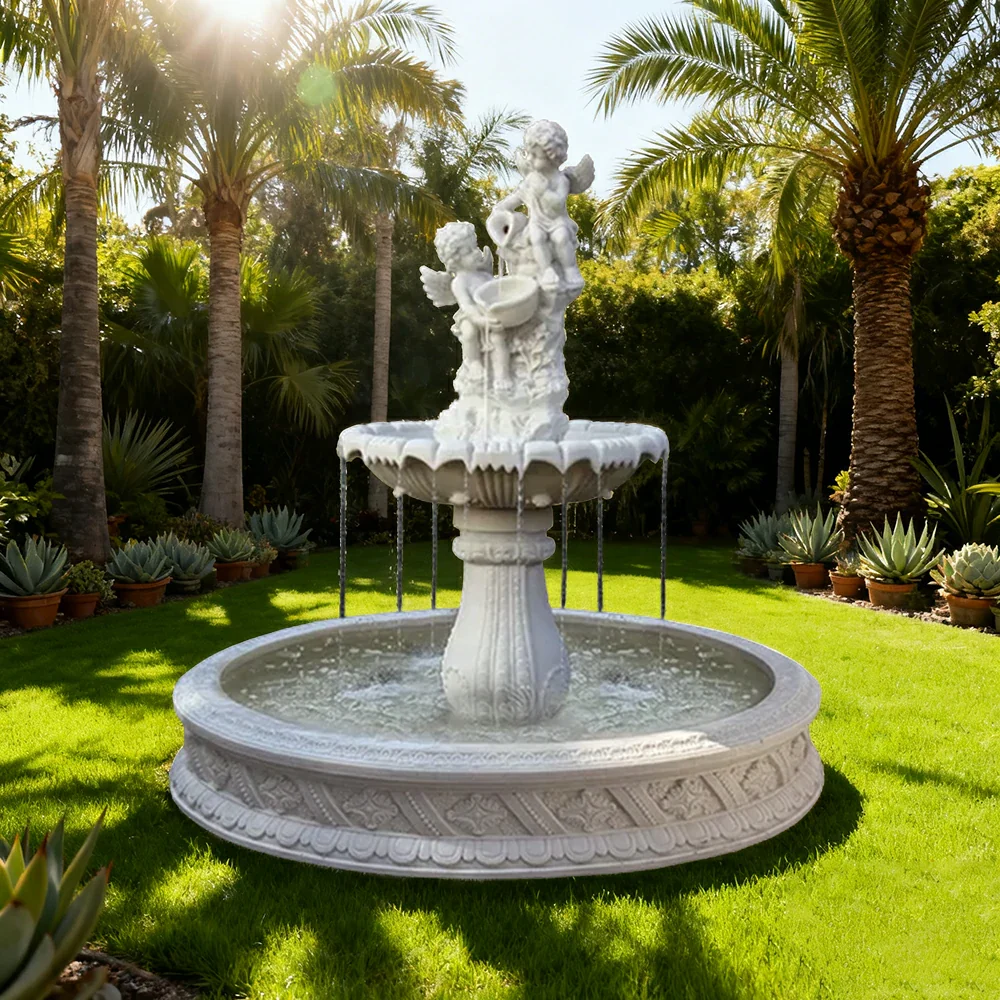 SOLARA Natural Sandstone Outdoor Fountain with 1.5m Fish Pond, Built‑In Circulation Pump, Hand‑Polished Texture, Garden Water Feature - Image 4