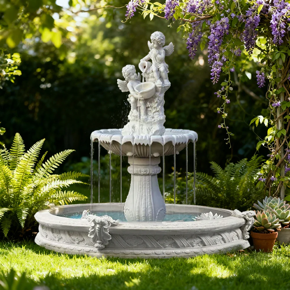 SOLARA Natural Sandstone Outdoor Fountain with 1.6m Fish Pond, Built‑In Circulation Pump, Hand‑Polished Texture, Garden Water Feature - Image 2